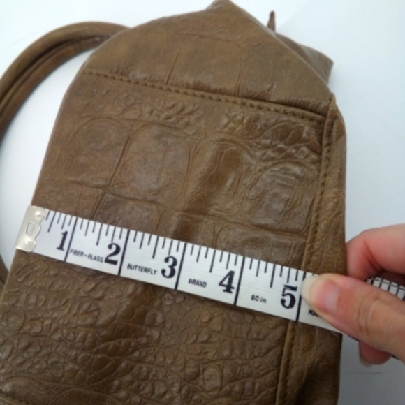 NWOT Vintage Brown Faux Crocodile Pendant Small Hobo Shoulder Bag - Picture 10 of 12